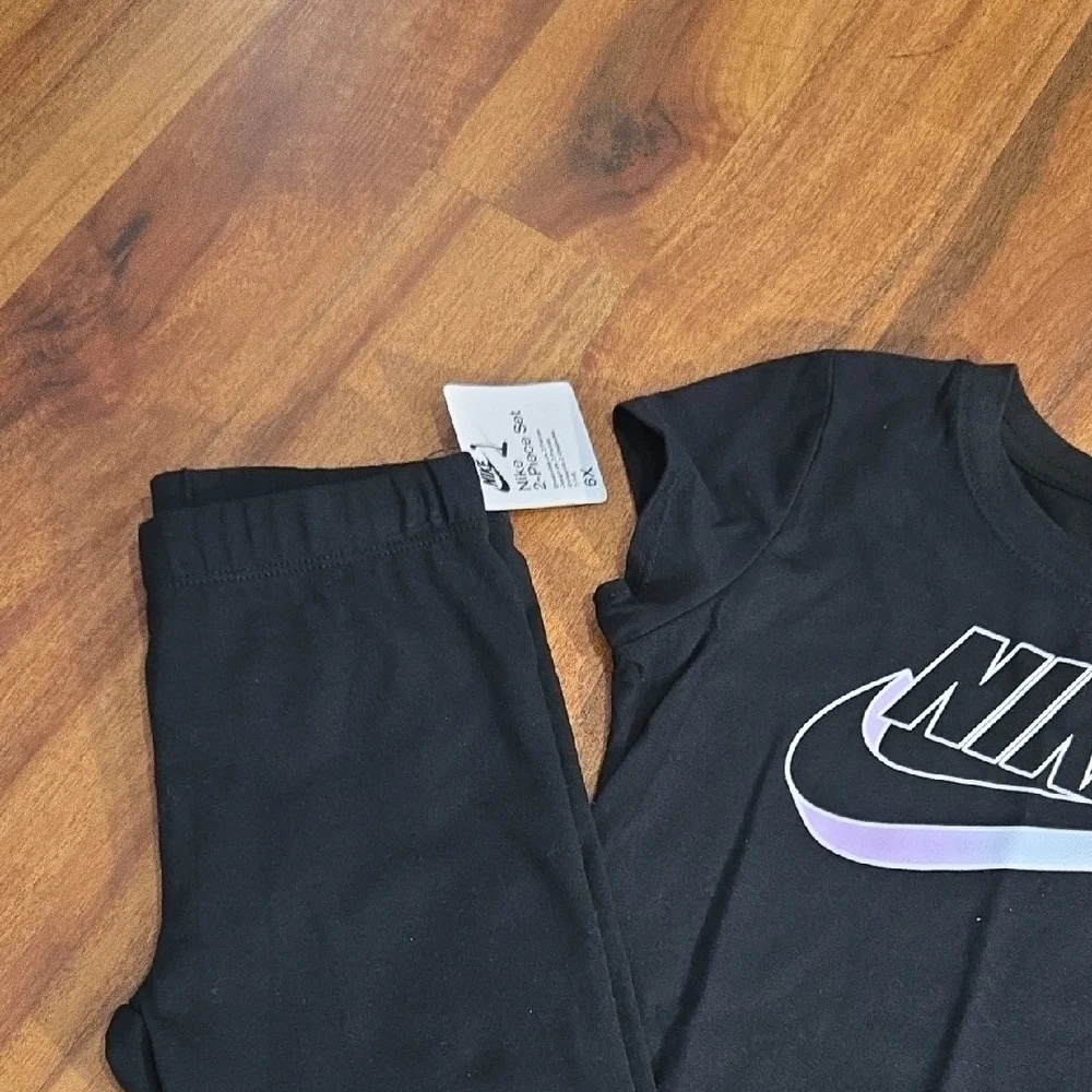 Nike Black Tee and Leggings Set with White & Lavender Swoosh - Picture 8 of 8